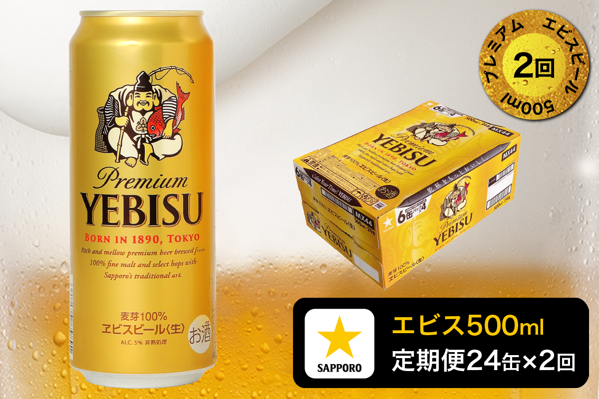 T0085-2202　【定期便2回】エビスビール500ml×1箱(24缶)