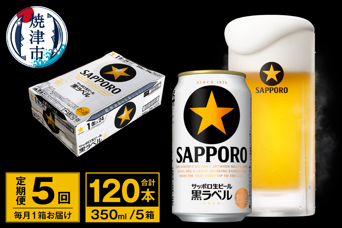 T0095-1605　【定期便 5回】ビール 黒ラベル サッポロ 350ml