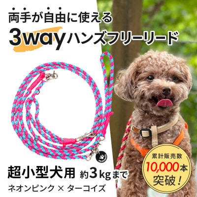 【犬用リード】3WAYハンズフリーリード(超小型犬用)ネオンピンク×ターコイズ【ゴールデンママ】【配送不可地域：離島・沖縄県】