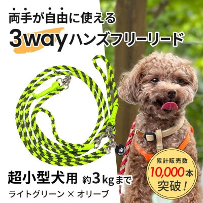 【犬用リード】3WAYハンズフリーリード(超小型犬用)ライトグリーン×オリーブ【ゴールデンママ】【配送不可地域：離島・沖縄県】