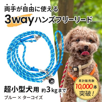【犬用リード】3WAYハンズフリーリード(超小型犬用)ブルー×ターコイズ【ゴールデンママ】【配送不可地域：離島・沖縄県】