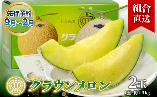 【組合直送】静岡県が誇る温室高級「クラウンメロン」2玉(1玉:約1.3kg) 9月～2月【配送不可地域：離島・北海道・沖縄県】