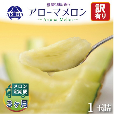 【毎月定期便】【訳あり】アローマメロン 1玉 全3回【配送不可地域：離島・北海道・沖縄県】