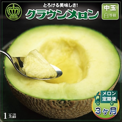 【毎月定期便】クラウンメロン(白等級) 中玉1玉 全3回【配送不可地域：離島・北海道・沖縄県】