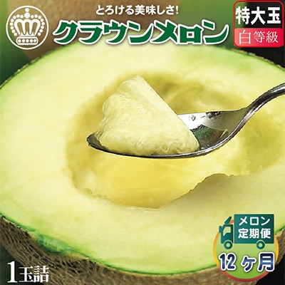 【毎月定期便】クラウンメロン(白等級)特大玉 1玉 全12回【配送不可地域：離島・北海道・沖縄県】