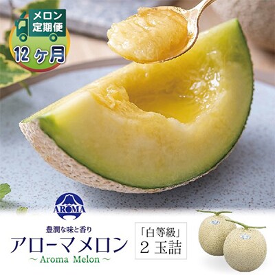 【毎月定期便】アローマメロン(白等級) 2玉 全12回【配送不可地域：離島・北海道・沖縄県】