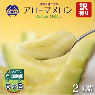 【毎月定期便】【訳あり】アローマメロン 2玉 全6回【配送不可地域：離島・北海道・沖縄県】