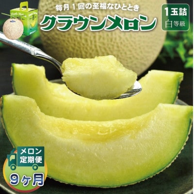 【毎月定期便】クラウンメロン(白等級) 1玉全9回【配送不可地域：離島・北海道・沖縄県】