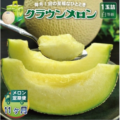 【毎月定期便】クラウンメロン(白等級) 1玉全11回【配送不可地域：離島・北海道・沖縄県】