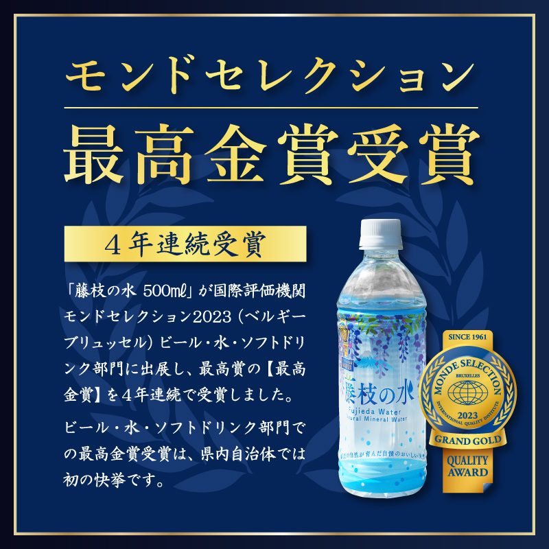 水 500ml 24本 ナチュラル ミネラル ウォーター モンド セレクション 金賞受賞 天然水 飲料 2年間 保存 常備水 藤枝の水 防災 災害 常備 飲料水 備蓄 静岡県 藤枝市