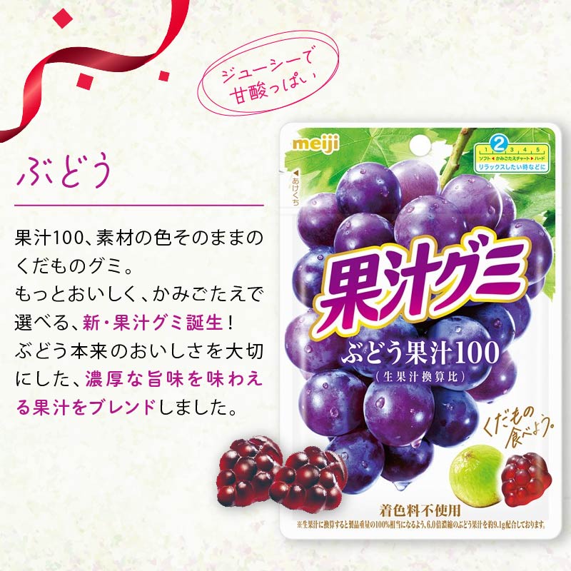 明治 果汁グミ ぶどう ＆ マスカット × 各10個 計 20袋 ぐみ グミ 葡萄 ブドウ お菓子 おやつ フルーツ 果物 果汁 セット 人気 まとめ買い 明治 静岡県 藤枝市