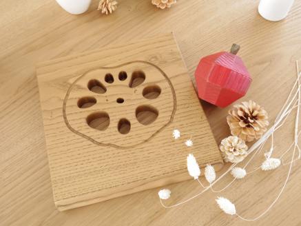 鍋敷き おしゃれ 木製 なべしき 無垢材 キッチン 雑貨 国産 栗の木 栗材 インテリア 藤枝家具 木工品 日用品 遊木舎 G22M ハスナベシキ M 静岡県 藤枝市