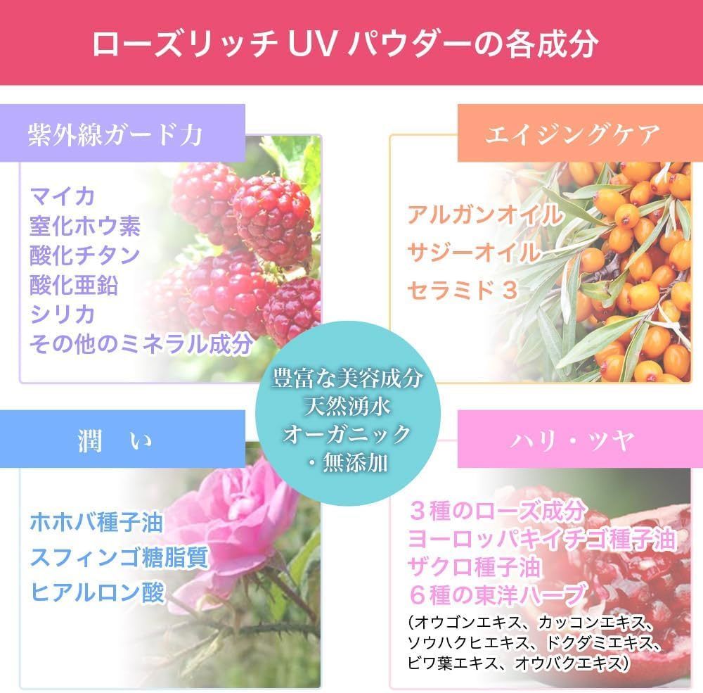 ファンデーション ローズリッチUVパウダー 6g 化粧品 コスメ ファンデ スキンケア オーガニック 美容 パウダー UVカット ブルーライト 紫外線 花粉 対策 保湿 乾燥肌 ブルークレールオーガニクス 静岡県 藤枝市