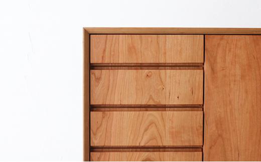 リビングボード 耳付き 秋山木工 ブラックチェリー 無垢 W150×D42×H80cm 家具 木製 リビング 収納 シンプル おしゃれ 国産 ナチュラル