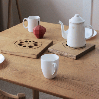 鍋敷き おしゃれ 木製 なべしき 無垢材 キッチン 雑貨 国産 栗の木 栗材 インテリア 藤枝家具 木工品 日用品 遊木舎 G22M ハスナベシキ M 静岡県 藤枝市