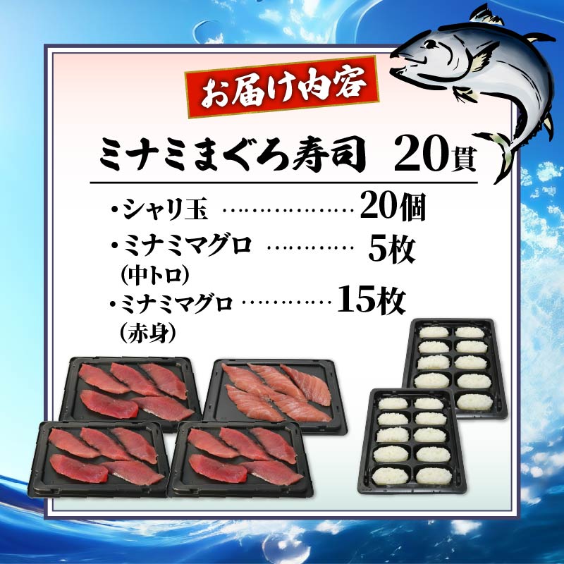 寿司 マグロ 南 まぐろ 20貫 セット 中トロ 5枚 赤身 15枚 ミナミまぐろ 握り 南鮪 南まぐろ ミナミマグロ すし 加納商店 静岡県 藤枝市 中トロ5枚・赤身15枚(\17,000)