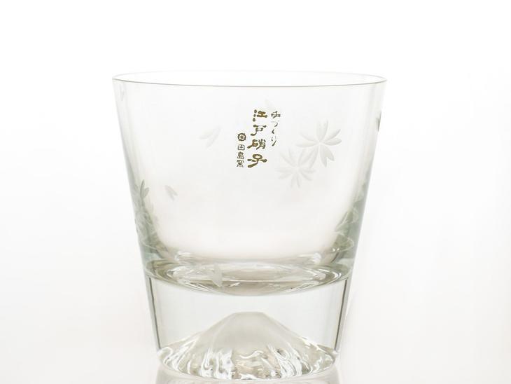 富士山ロックグラス　桜切子　桜風呂敷包み