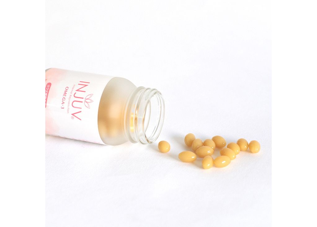 コラーゲン・ヒアルロン酸含有健康サプリメント INJUV インジュヴ・オメガスリー（1本120粒）