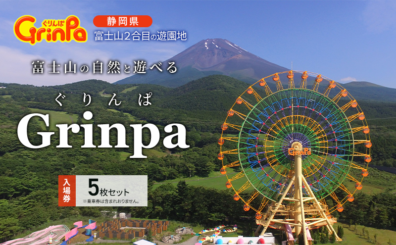 遊園地 ぐりんぱ 入園券 5枚セット Grinpa 富士山 ゆうえんち テーマパーク アトラクション 家族旅行 観光 お子様 アクティビティ