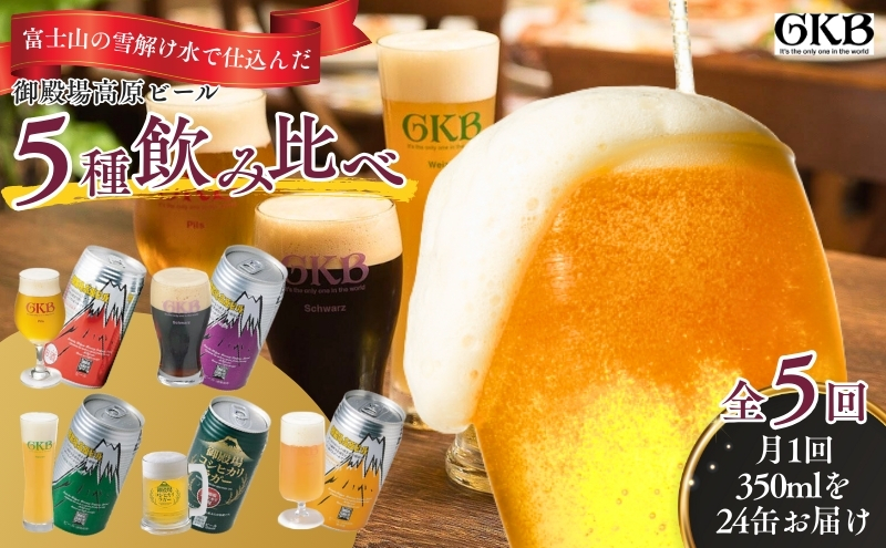 御殿場高原ビール 5種 飲み比べ 5ヶ月コース 定期便 5回 詰め合わせ セット ビール 地ビール 缶ビール 缶 お酒 酒 アルコール 静岡 静岡県 裾野 裾野市