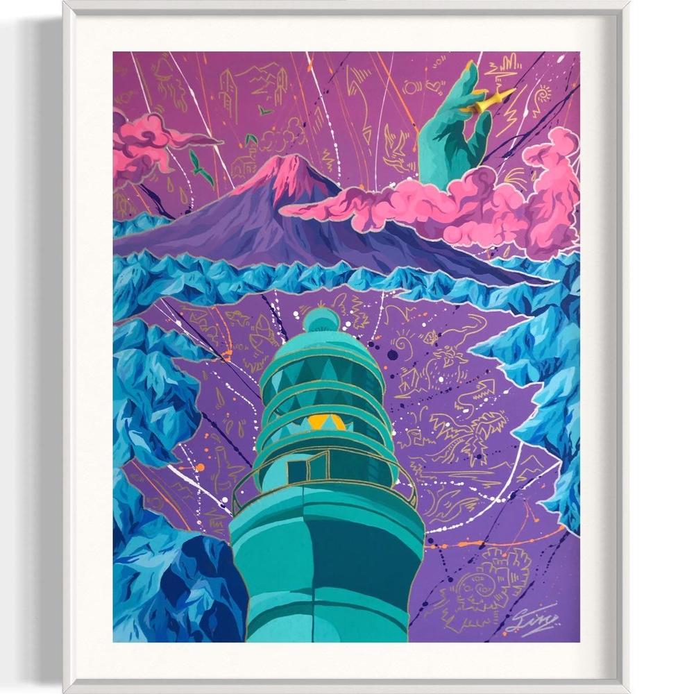 アクリル絵画 オーダー作品 F10(530mm×455mm)サイズ　【絵画：御前崎の風景 / 額：ホワイト】