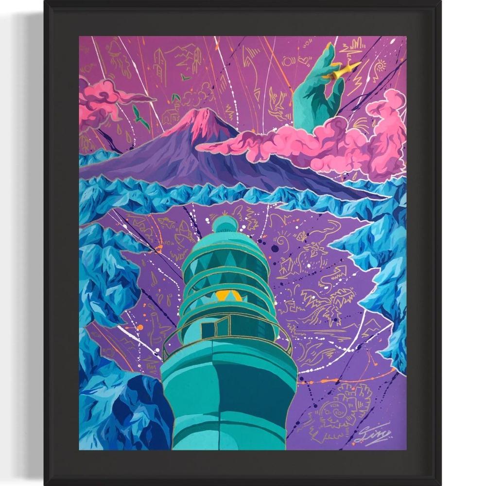 アクリル絵画 オーダー作品 F10(530mm×455mm)サイズ【絵画：御前崎の風景 / 額：ブラック】