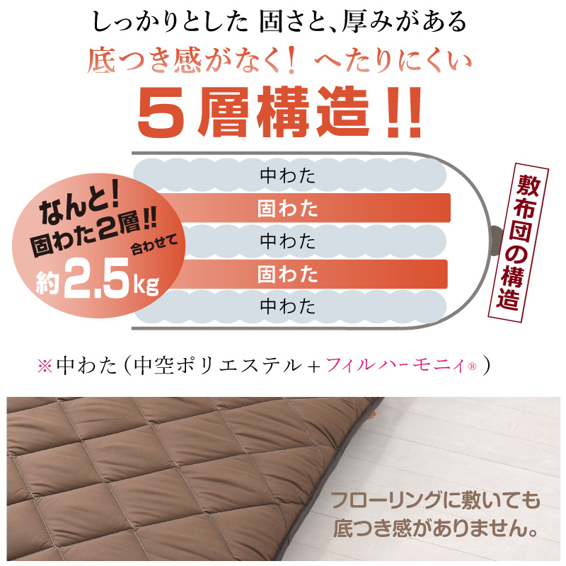 日本製 ボリューム 布団 3点 セット （ブラウン） ふとん 寝具 掛布団 敷布団 枕 職人 手作り 抗菌 防臭 防ダニ 静岡県 菊川市