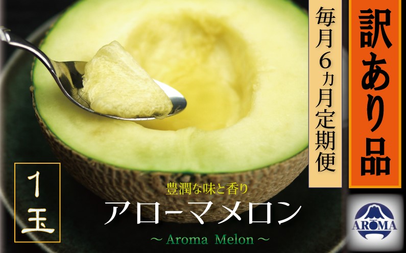 【6ヶ月定期便】訳あり 静岡県産 アローマメロン 1玉 （約1.0kg以上×1玉）×6回 化粧箱入 訳アリ 果物 フルーツ メロン めろん 青肉 高級 高級ブランドメロン ブランドメロン 高級メロン