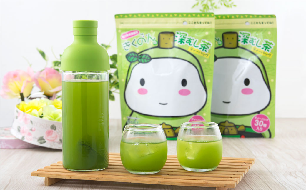 きくのんの 深むし茶 ティーバッグ ふるさと納税限定セット ティーバッグ 2袋 （約5g×30入） 名刺･缶バッジ付き お茶  緑茶 深蒸し 飲料 お茶パック 静岡茶