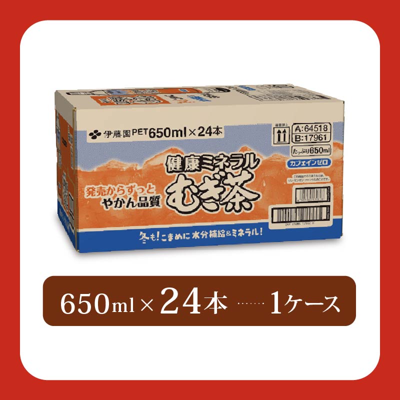 健康ミネラル むぎ茶 650mL × 24本 お届け カフェインゼロ 防災備蓄 茶 ペットボトル 飲料 伊藤園 ノンカフェイン 24本