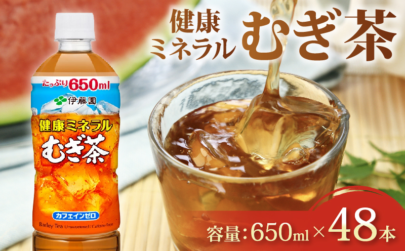 ＜選べる内容量＞ 健康ミネラル むぎ茶 計48本 650mL × 24本 2ケース お届け カフェインゼロ 防災備蓄 茶 ペットボトル 飲料 伊藤園 ノンカフェイン 48本