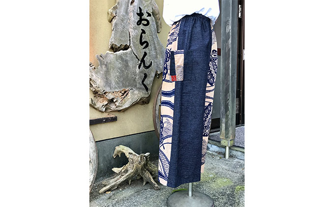 絣と浴衣のリメイクワイドパンツ