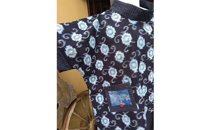 久留米絣と書生絣を利用した世界に1つの絣上下セット(ワイドパンツ、半袖ブラウス)