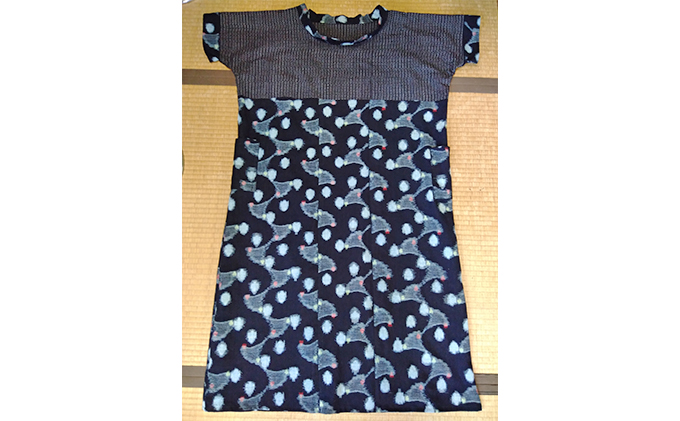 手作りの世界に1つしかない久留米絣と伊予絣のツートンロングワンピース