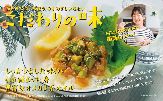 B56【日本初：完全陸上養殖】小山町産アトランティックサーモン（冷凍）ポキ丼（70g×4パック）コク旨ごまだれ