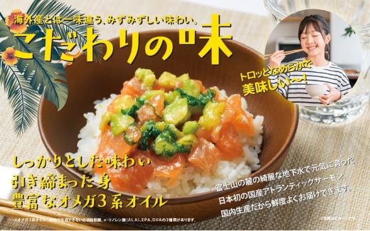 B57【日本初：完全陸上養殖】小山町産アトランティックサーモン（冷凍）ポキ丼（70g×4パック）塩麴たれ