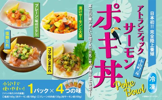 日本初 完全陸上養殖 静岡県小山町産 アトランティックサーモン 冷凍 ポキ丼（ 食べ比べ セット 約160g / 約130g × 1パック × 4つの味 ）