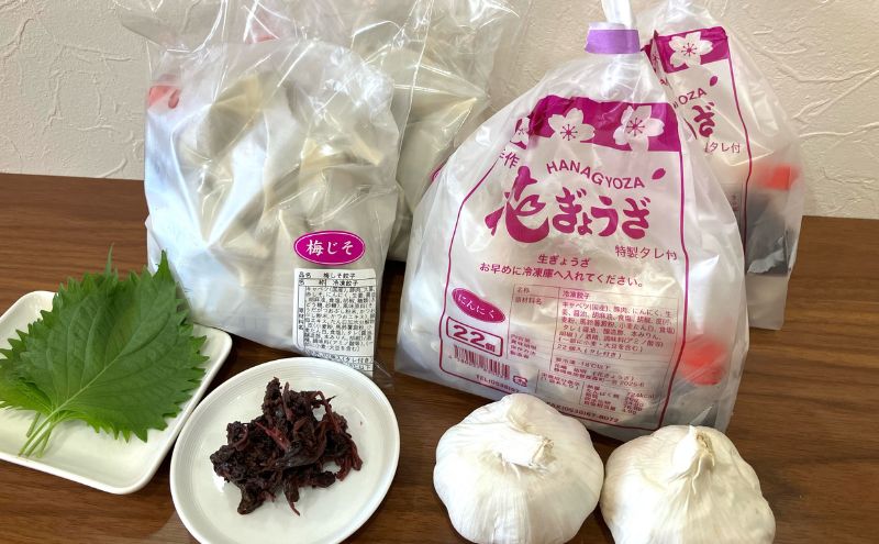 にんにく餃子(22個入り×2袋)と梅しそ餃子(22個入り×2袋)　3ヶ月毎4回お届け