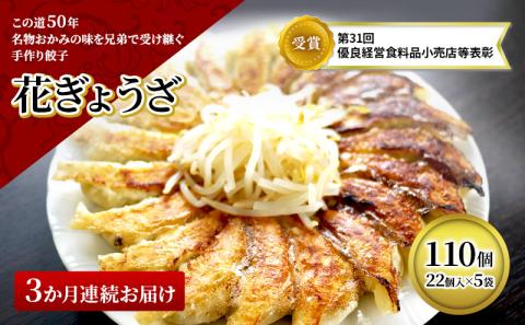 餃子 定期便 3ヶ月 冷凍 花餃子 110個 (22個×5袋) セット 詰め合わせ 冷凍餃子 冷凍ギョーザ 手作り餃子 ギョーザ 点心 中華 中華料理 惣菜 簡単調理 加工品 加工食品 3回 お楽しみ 静岡 静岡県 森町
