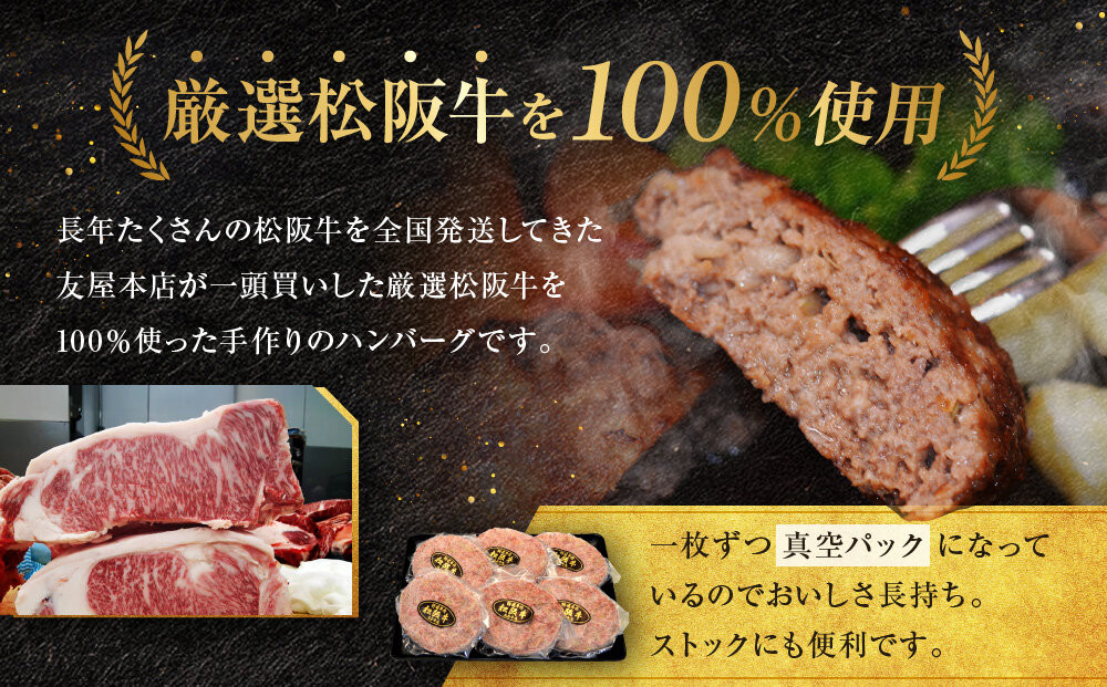 【ふるさと納税】松阪牛100%ハンバーグ 特大180g6枚　保存料添加物なし【友屋本店】