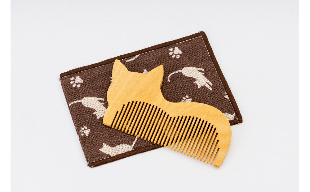 つげくし　ねこねこスタイル（携帯袋付き）