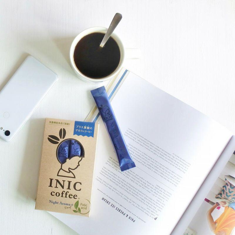 カフェインレス デカフェ 葉酸 コーヒー スティック INIC coffee ナイトアロマ+ 12本 粉末 手軽に本格ドリップの味 珈琲 妊婦 飲みやすい 苦味 コク イニック インスタントを超える味