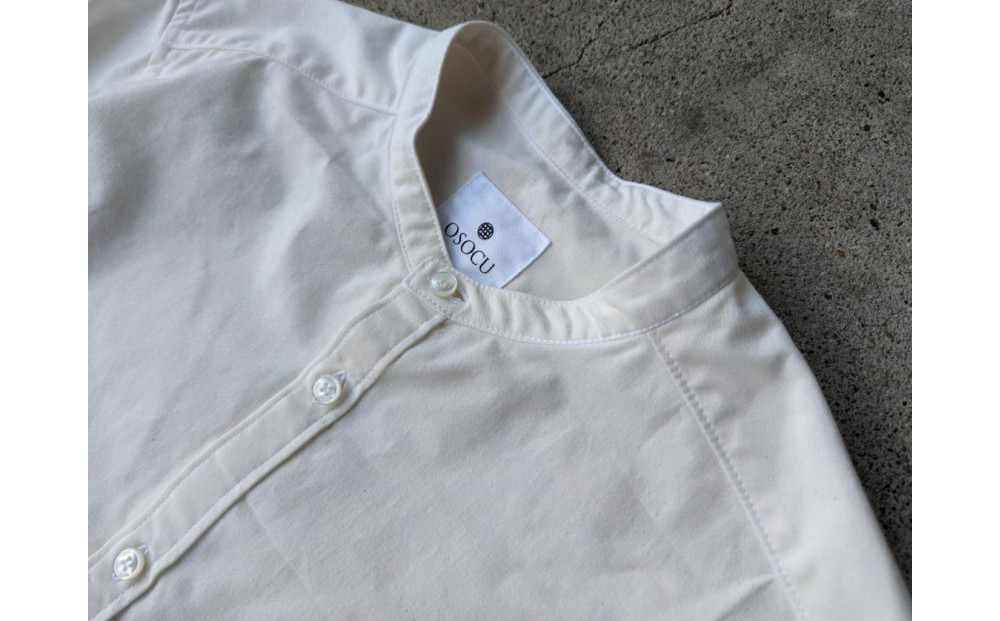 OSOCU　知多木綿 無漂白無染色生地 バンドカラーシャツ Lサイズ