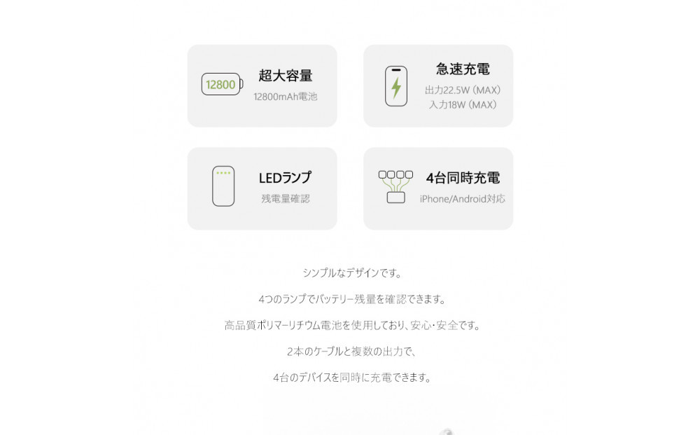モバイルバッテリー 12800mAh 47.36Wh 大容量 iPhone16充電 Type-C出力 PD 22.5W 携帯充電器 パワーバンク 防災電源 完全ケーブル不要型 USB-A / Type-C / iPhone 出力 Type-C入力 QC3.0 急速充電 デジタル残電量表示 軽量 ポータブル電池 【PL保険加入済み製品・安心】