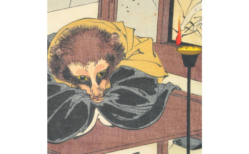 オリジナル【浮世絵ミニ風呂敷】月岡芳年作「新形三十六怪撰 茂林寺の文福茶釜」デザイン／名古屋刀剣博物館