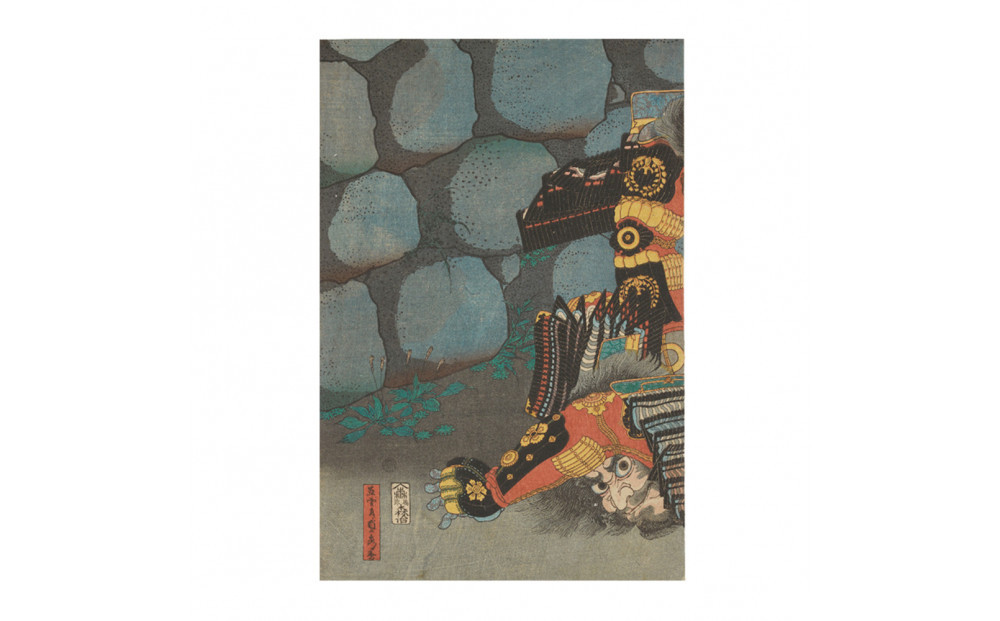 オリジナル【レプリカ浮世絵（3枚絵）歌川貞秀作「太平記尼ヶ崎合戦 加藤清正勇猛四方手左司馬組討」】／名古屋刀剣博物館