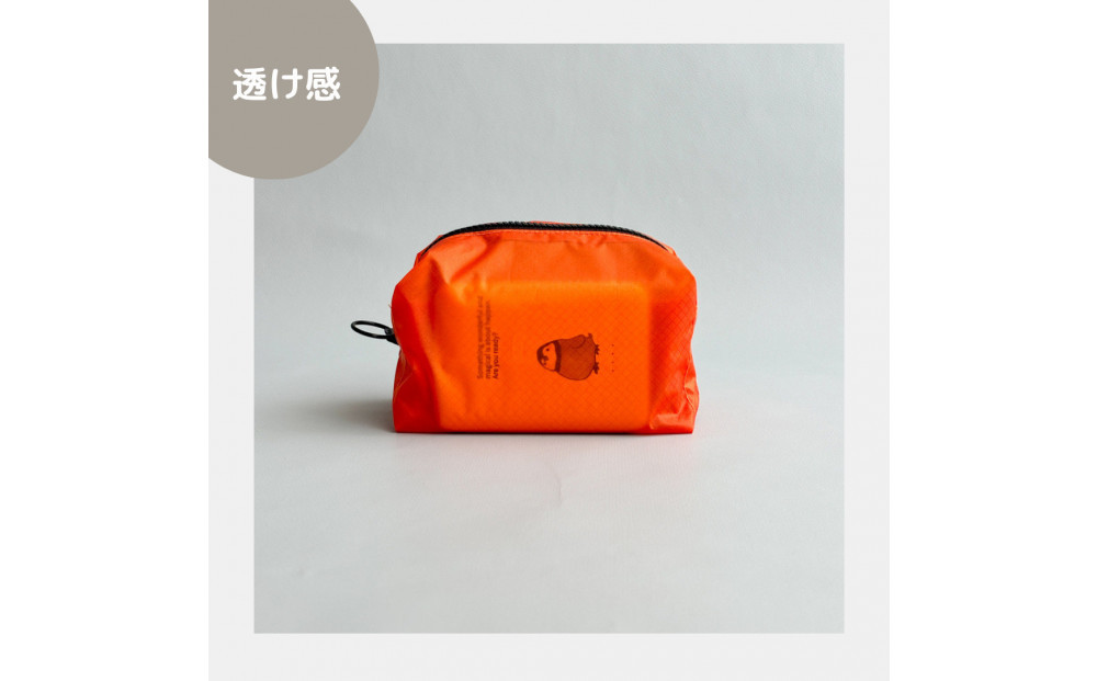 【オレンジ】ナイロン化粧ポーチ　内ポケット付き