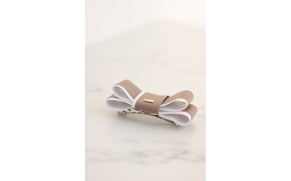 リボンバレッタ　【ベージュホワイトバイカラー】