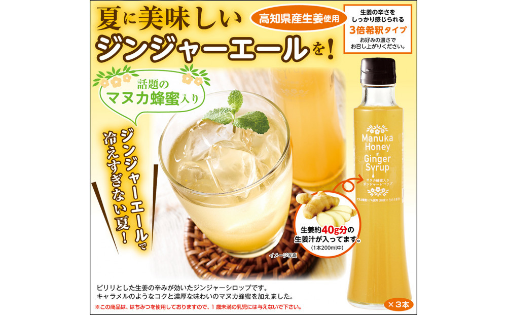 Mother’s　Marketマヌカ蜂蜜入りジンジャーシロップ　200ml×3本