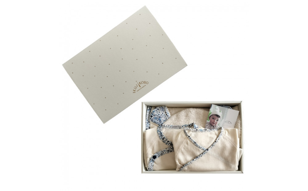 オーガニックコットンベビー肌着２種＆バスローブセット(ネイビー)